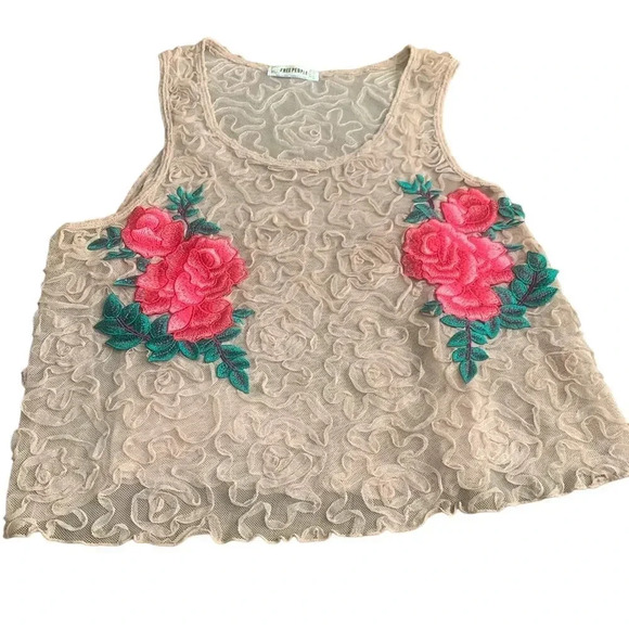 Free People Lace Rose Embroidery Mesh Crop Top - XS - Picture 1 of 5